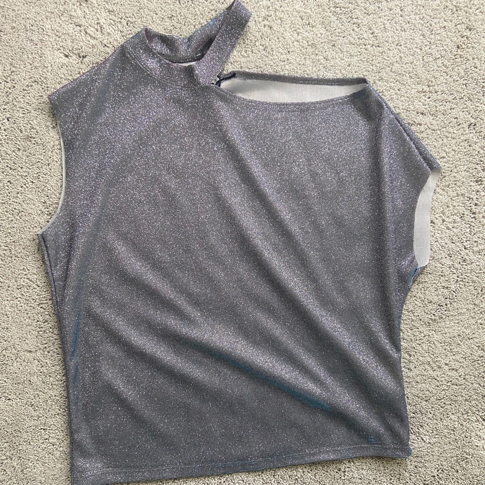 RTA One Shoulder Iridescent Glitter Top